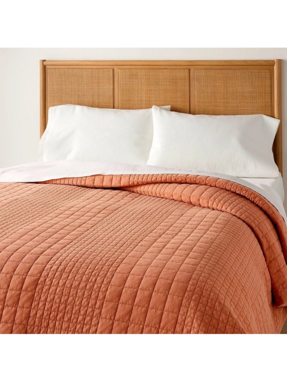 Full/Queen Grid Stitch Quilt Orange Rust - Hearth & Hand w/ Magnolia NEW